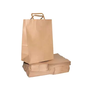 制造商定制棕色纸袋，带扁平手柄，来自中国来源工厂供应商