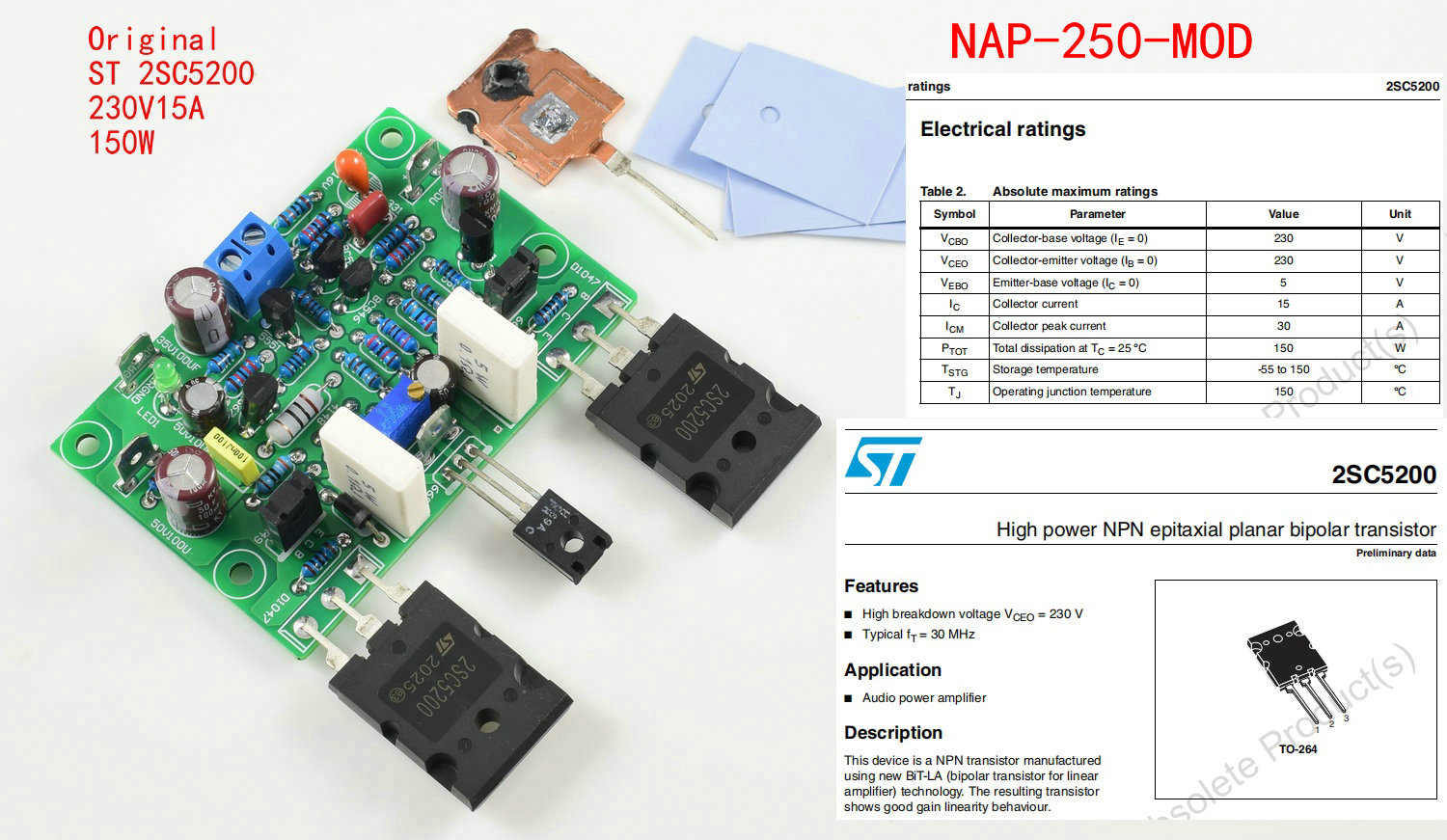 2ch estéreo naim nap250 mod 2sc5200 mini amplificador de potência kit