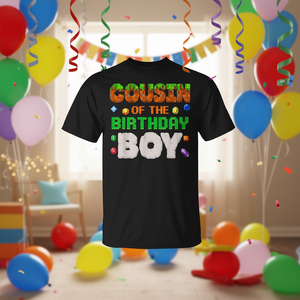 Camiseta Cousin Of The Birthday Boy Pixel Gamer, camiseta negra de cumpleaños para niños - Product Image 3