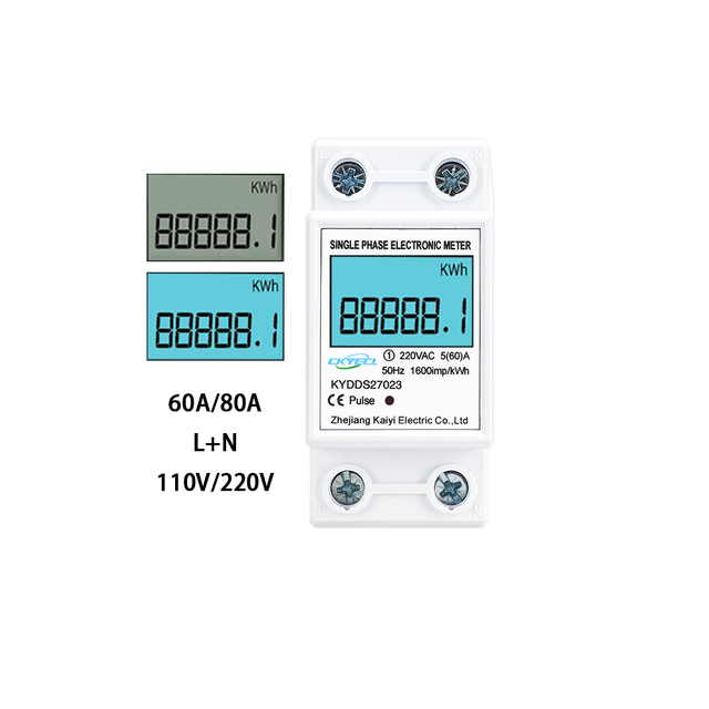 Kaiyi Din Rail Single Phase LCD Digital Display Wattmeter 110V Electric Energy Meter kWh AC L+N 110V/220V 50/60Hz DDS1108 1.0