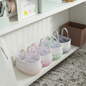 Cesta Portátil Ovalada de Cuerda de Algodón Tejida a Mano con Borlas, Ecológica y Duradera, para Almacenamiento de Juguetes, con Compartimento Extraíble - Product Image 2