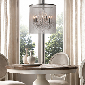 Lámpara colgante moderna de malla cilíndrica con cuentas de cristal, cadena ajustable, para decoración de hogar de lujo. - Product Image 4