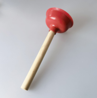 Mini déboucheur de toilettes 11 cm avec ventouse en TPR et manche en bois pour le nettoyage des éviers de salle de bain