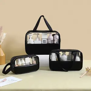 Wholesale Large Pvc Transparent Travel Makeup Cosmetic Bag Black With Custom Logo Transparent Toiletry Bag Clear Makeup Bag