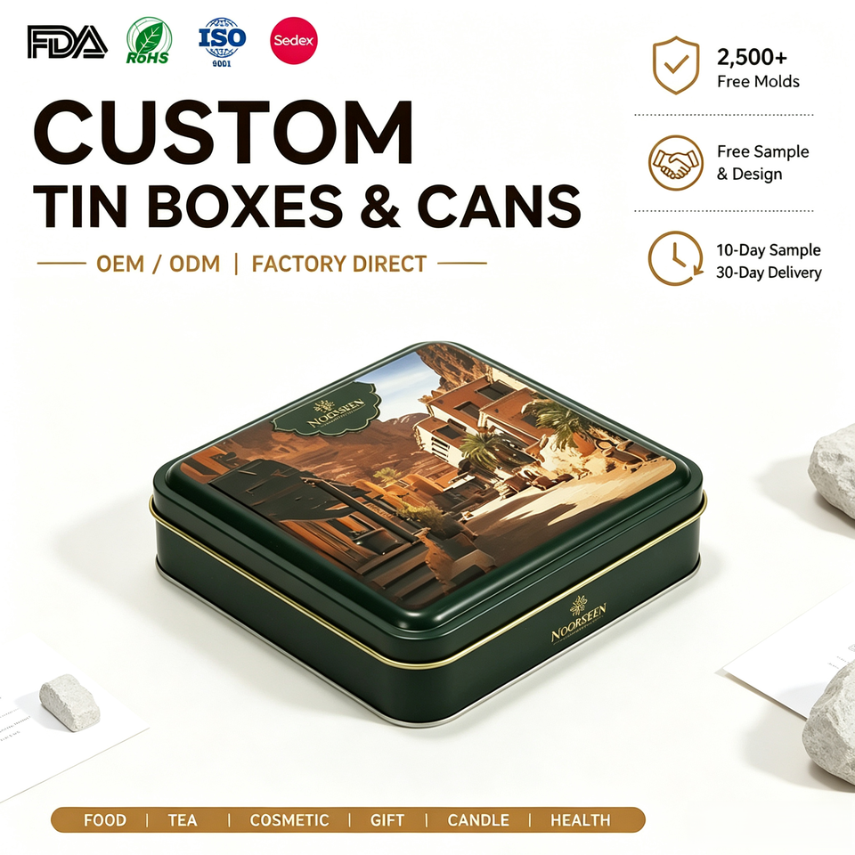 Custom Printed Rectangular Tinplate Box Food Grade Metal Container With ...