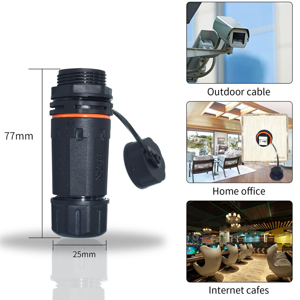 IP68 Waterproof RJ45 CAT6A Connector 10Gbps Industrial Ethernet Adapter