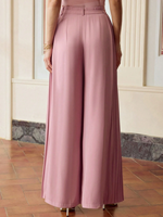 Pantalon large vintage uni avec plis décoratifs, taille haute et fermeture éclair, idéal pour le printemps, l'été et l'automne