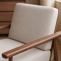 Fauteuil lounge en bois de noyer avec ottoman et coussin en tissu beige, fauteuil de lecture pour salon, mobilier en gros