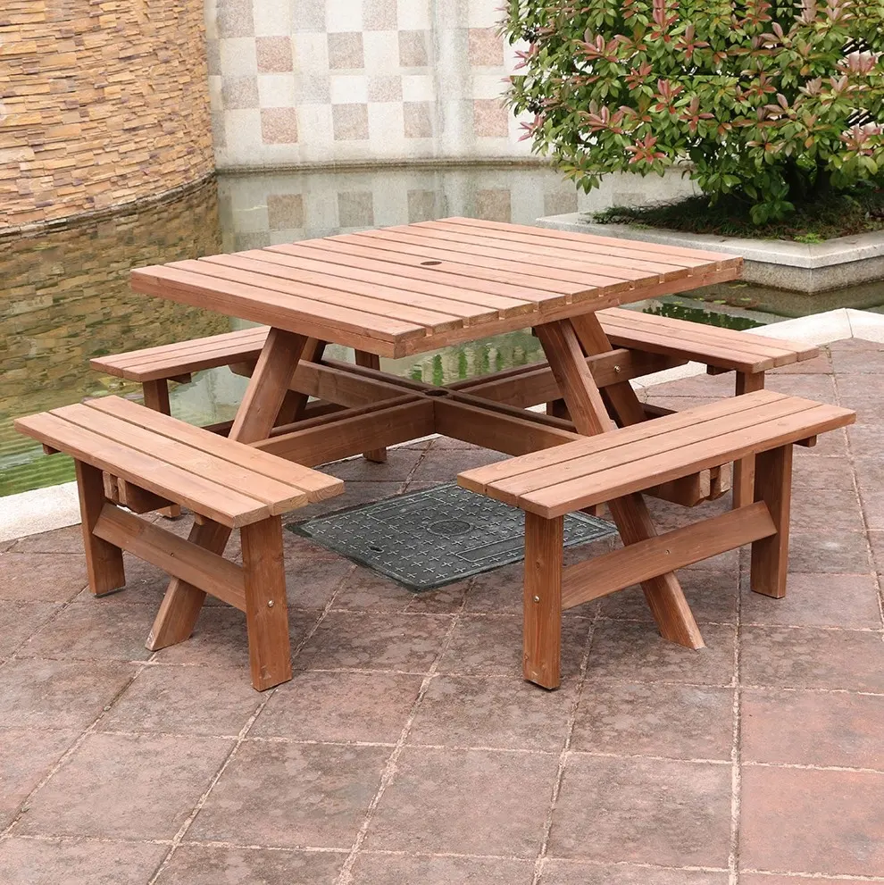 Custom printing logo garden wooden outdoor picnic tables wood coffee camping picnic table