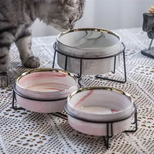 Umwelt freundlicher Hersteller Tiernahrung Feeder mit Ständer Marmor Kreative Keramik Wasser Pet Bowl Hund Katzen schalen