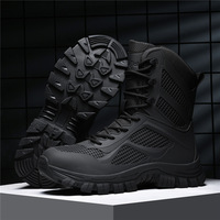 Bottes tactiques hautes en mesh noir DSF66 pour hommes, respirantes, toutes saisons, pour la randonnée et les activités de plein air.