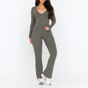 Top con scollo a V aderente aderente da donna OEM camicia semplice abbigliamento sportivo ad asciugatura rapida da donna a manica lunga da <span class=keywords><strong>palestra</strong></span> Top - Product Image 6