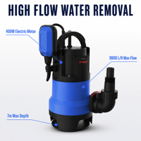 HERZO 400W Tauchpumpe für Abwasser 9000 L/h 6m Förderhöhe 7m Tiefgang 35mm Auslassdurchmesser