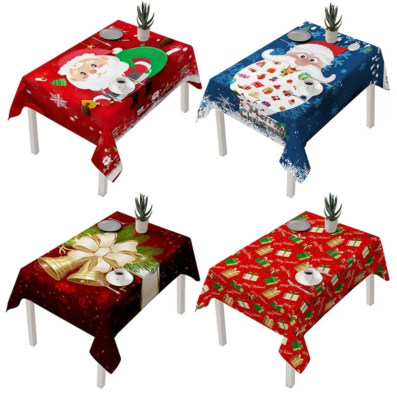 Polyester Rectangular Home Decoration Party Customized Waterproof Christmas Table Cloth and Chair Cover for Christmas