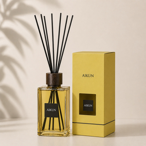 Aikun Black Sticker Logo Window Box Custom Scent Long Lasting 30pcs MOQ 2200ml Amber Square Glass <b>Reed</b> <b>Diffuser</b> Gift Set - Product Image 1