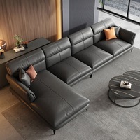 Canapé d'angle droit en cuir véritable, luxe, avec accoudoirs ergonomiques rembourrés en éponge, ensemble modulable moderne, taille personnalisable pour salon