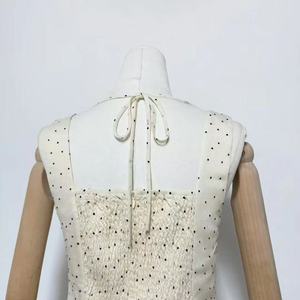 A10861 2025 Retro Vintage Empire Maxi vestido de lunares tirantes fruncido decoración transpirable tejido estambre uno para <span class=keywords><strong>primavera</strong></span> - Product Image 6