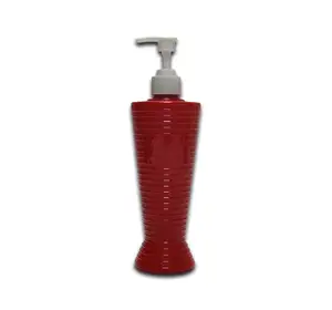Emballage de shampooing rouge personnalisé OEM au design unique Échantillon gratuit Bouteille à pompe de lotion 400ml Bouteille ronde en plastique PETG de grande capacité