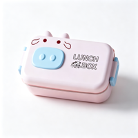 Boîte à lunch en acier inoxydable 304 pour enfants, motif vache de dessin animé, compartiment unique, avec cuillère et fourchette, pour l'école, les pique-niques en plein air