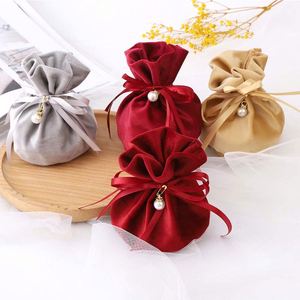 Sac à cordon en ruban perlé pour bonbons au chocolat, sac rond en velours, pochette cadeau pour bijoux, pour les cadeaux de mariage, emballage de bijoux au chocolat - Product Image 1