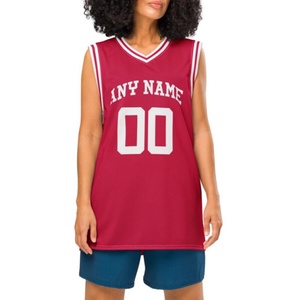 Jersey Basket Tanpa Lengan OEM dengan Cetak Transfer Panas, Bernapas, Warna Merah dan Putih, Huruf dan Nomor Nama yang Dapat Dipersonalisasi untuk Musim Panas - Product Image 2