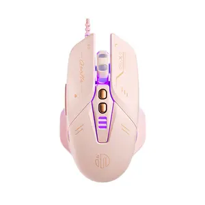 Ventas de fábrica Inphic W8 Ratón para juegos con cable 4000DPI 7 botones Macro definición RGB Lámpara transpirable Computadora silenciosa Ratón rosa