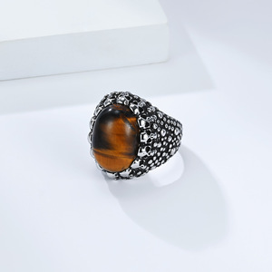 Mountain and Sea Punk Style Jewelry Skull Tiger Eye <b>Ring</b> for Men, Niche and Unique <b>Titanium</b> Steel Gemstone High-End Index Finger - Product Image 4