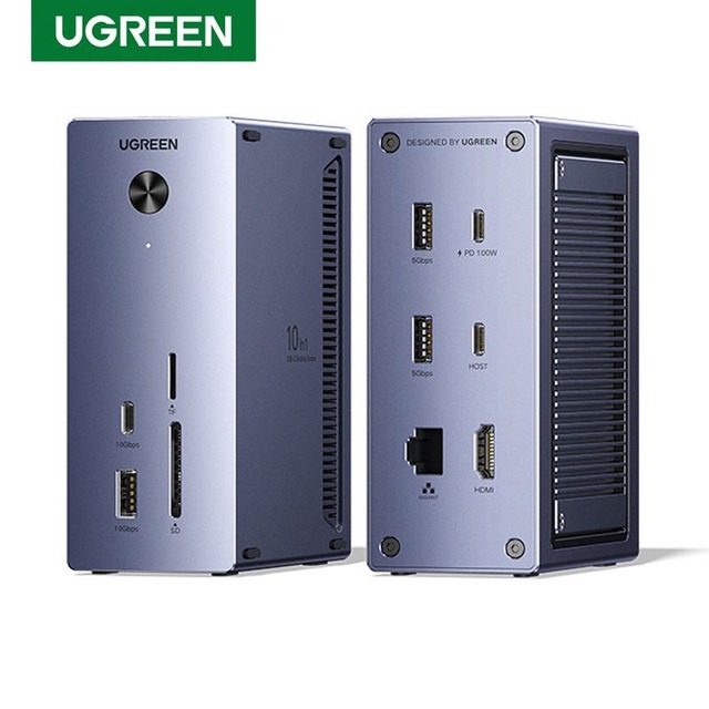 UGREEN USB Docking Station 10 in 1 M.2 NVMe SSD Case 10Gbps USB-C HUB 4K60Hz HDMI PD100W RJ45 for Laptop MacBook HP Lenovo Dell