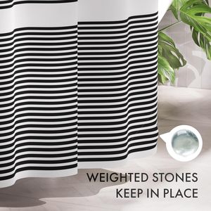CF 72x72 pouces tissu <span class=keywords><strong>rideau</strong></span> <span class=keywords><strong>rayé</strong></span> rustique tissu lavable <span class=keywords><strong>noir</strong></span> <span class=keywords><strong>blanc</strong></span> ferme salle <span class=keywords><strong>de</strong></span> bain <span class=keywords><strong>rideau</strong></span> <span class=keywords><strong>de</strong></span> <span class=keywords><strong>douche</strong></span> ensembles avec 12 crochets - Product Image 6