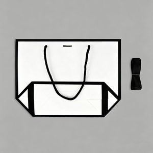 Sacs cadeaux élégants <span class=keywords><strong>noir</strong></span> et blanc avec nœud en satin, sacs en papier d'art de luxe pour boutique de mode, emballage de cosmétiques et de bijoux - Product Image 4