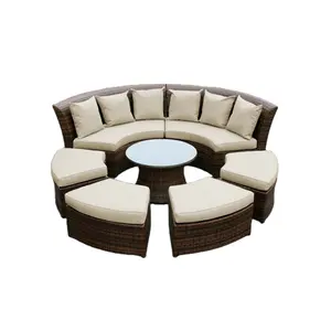 7 Piece Outdoor Patio Wicker Furniture Round Seating Group with 4 Ottomans