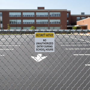 Panneau métallique d'avertissement de sécurité : Entrée non autorisée pendant les heures scolaires - Panneau de sécurité scolaire en aluminium durable pour portes - Product Image 5