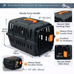 Boîte de <span class=keywords><strong>transport</strong></span> pour animaux de compagnie de taille moyenne pour les compagnies aériennes United, transporteur de cabine pour chats et petits chiens, transporteur d'animaux en plastique portable - Product Image 2