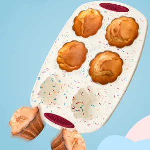 尼什文硅胶吐司模具六孔蛋糕杯馅饼模具烘焙用具兔子模具空气油炸锅蛋糕烘焙模具