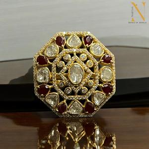 แหวนหมั้นเพชรโมอิสสีแดง925สีทองประดับด้วยโรเดียมปรับได้ - Product Image 2