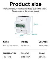 Meter Energi Digital LCD 3 Fasa 4 Kawat 4P Mini DIN Rail 10(100)A KWh