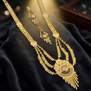 Wholesale 14K 18K 24K Micro Gold Flower Design Rani Haar Necklaces Set, Fashion Brass Gold Jewelry Set, Traditional Jewelry Set. - Product Image 3