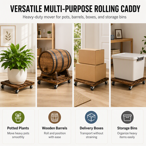 Support de plantes en bois écologique carré avec <span class=keywords><strong>roulettes</strong></span> pivotantes verrouillables à 360° pour pots de fleurs lourds, utilisation intérieure/extérieure, pour jardin - Product Image 4