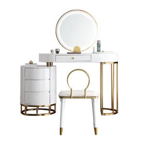 호화스러운 북유럽 현대 디자인 서랍을 가진 거울 금 메이크업 테이블을 가진 작은 백색 허영 드레서 가슴 침실 세트 가구