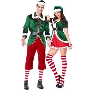Costume <span class=keywords><strong>de</strong></span> cosplay <span class=keywords><strong>de</strong></span> Père Noël pour adulte, lutins <span class=keywords><strong>de</strong></span> Noël pour adultes, tenue assortie en velours polaire pour homme et femme pour Noël en famille - Product Image 1
