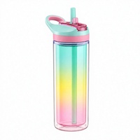 Bouteille d'eau à double paroi en PC 700 ml avec paille anti-fuite, tasse de sport CPC pour les voyages en plein air