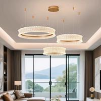 Lustre LED moderne de luxe à double anneau, réglable en hauteur, à intensité variable, pour maison et villa