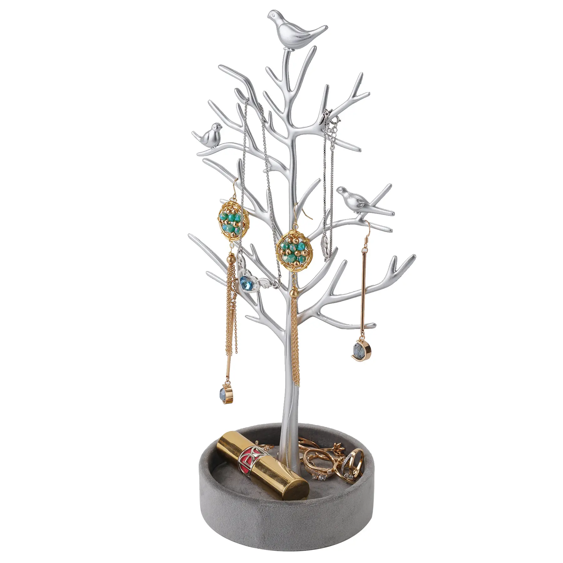 Soporte de joyería de Metal y plata en forma de árbol, organizador de joyería multifuncional