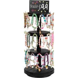 3-layer Wooden <strong>Rotating</strong> Bracelet <strong>Display</strong> Stand Tree Stand <strong>Supplier</strong> Booth <strong>Display</strong> with Advertising Board 36-<strong>hook</strong> Bracelet Key - Product Image 3