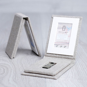 Cubierta de tela de lino de boda con logotipo de tamaño personalizado, almacenamiento de unidad flash USB, paquetes de imágenes, Cajas de Regalo con cinta de satén - Product Image 5