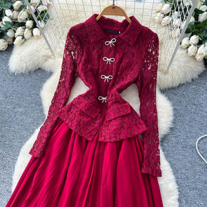 Abiti Eleganti <span class=keywords><strong>da</strong></span> <span class=keywords><strong>Donna</strong></span> con Fiocco in Pizzo, Maniche Lunghe, Vita Strutturata e Pieghe, Vestito Formale <span class=keywords><strong>da</strong></span> <span class=keywords><strong>Cerimonia</strong></span> - Product Image 5