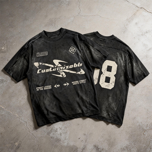 Camiseta <span class=keywords><strong>de</strong></span> Algodón Grueso Vintage con Estampado Gráfico por Sublimación y Logotipo Personalizado, Talla Grande, Estilo Desgastado, Lavado Ácido, para Hombre - Product Image 2