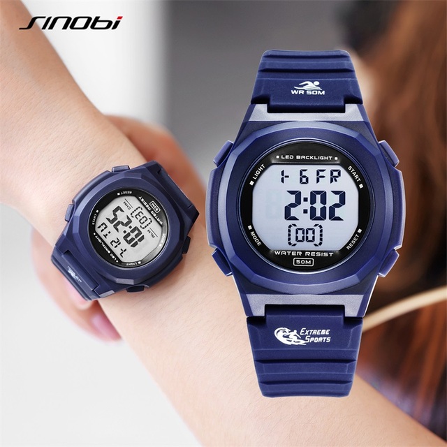 44mm Large Face Digital Sport Watch 5ATM Water Resistant Silicone Strap Multifunctional Electronic Wristwatch for Men