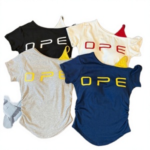 T-shirt à manches courtes col en V contrastant, style américain, coupe décontractée, pour l'été, inspiré des Spice Girls - Product Image 2