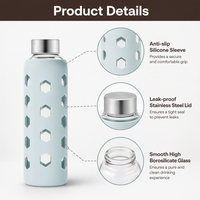 Bouteille d'eau en verre borosilicate 550/750 ml avec manchon en silicone, verres à thé anti-fuite, verre à jus portable pour le yoga et le bureau